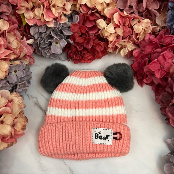 Infant Baby Pink Striped Winter Hat & Ring Scarf Set - Picture 3 of 16